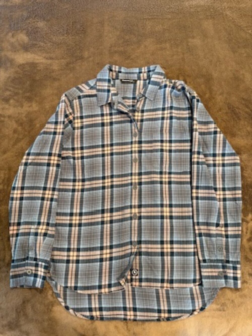 Backcountry Womenโs Long Sleeve Plaid Cotton Flannel Shirt Blue L